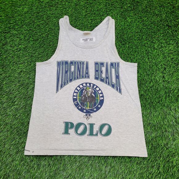 Vintage Virginia-Beach Polo Club Tank-Top Medium 19x26 Gray - Picture 1 of 15